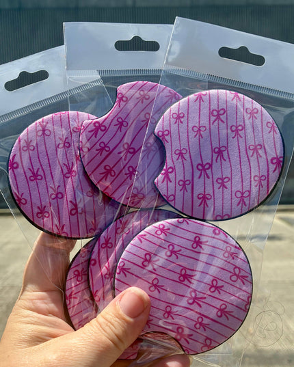 Pink bow car coasters