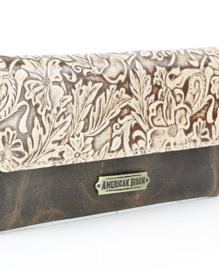 Women’s Brown Leather Leaf Clutch Wallet ABLW 18-2515