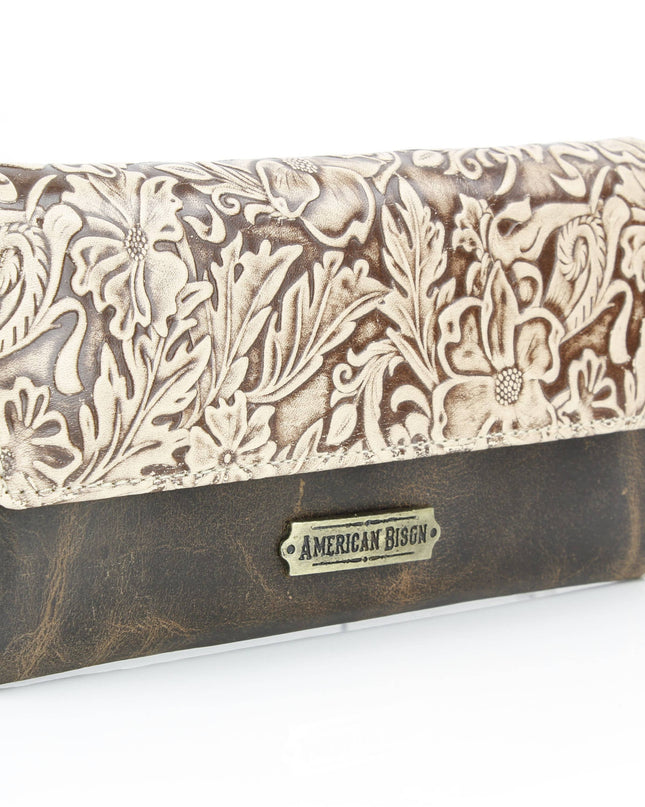 Women’s Brown Leather Leaf Clutch Wallet ABLW 18-2515