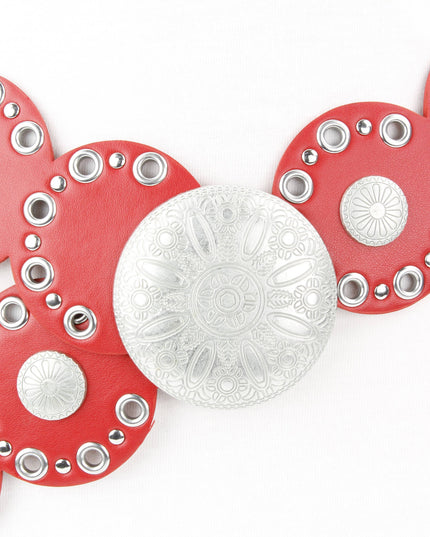 Red Narrow Disc Belt Silver Sunburst Conchos ABLB 37-2550