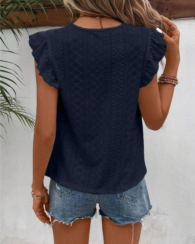 Summer Lace Ruffle Sleeve Top for Women - Casual and Stylish