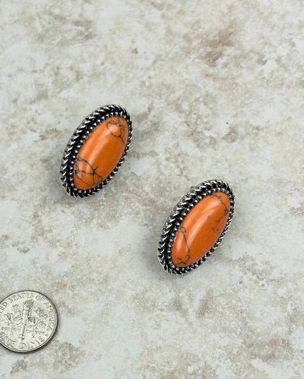 ER230530-05-ORANGE	Silver with orange stone oval post Earrings