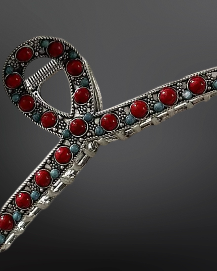 Western Turquoise Coral Claw Clip Beaded Hair Clip