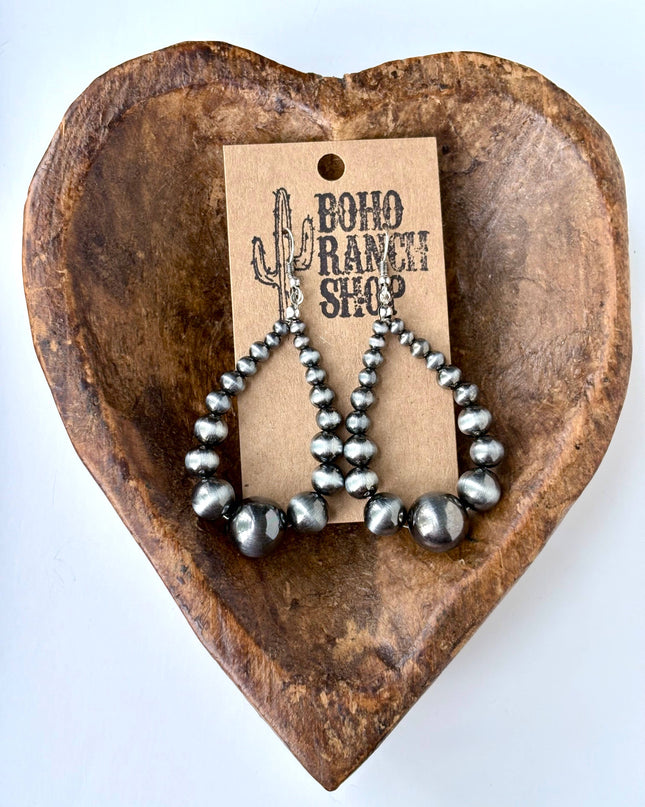 Western Style Navajo Pearl Teardrop Hoop Drop Earrings