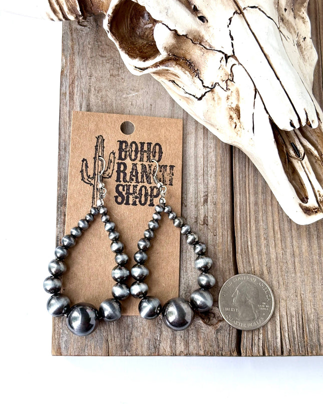 Western Style Navajo Pearl Teardrop Hoop Drop Earrings