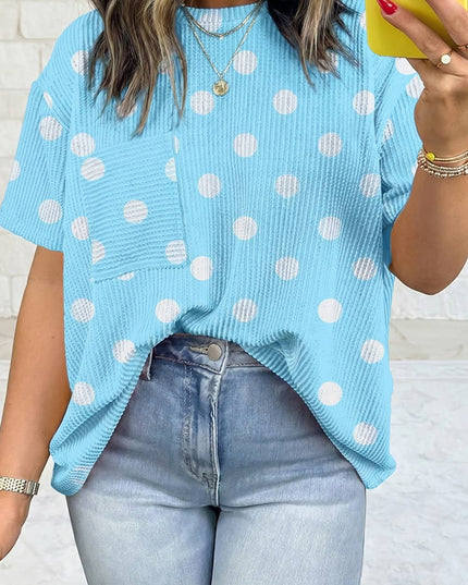 Texture Raised Rib Polka Dot Oversize Tee Shirt S-4X