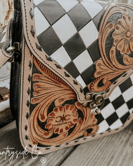 Melrose Tooled Leather Checkered Handbag