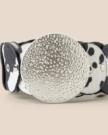 Western Inspired Cowhide Large Round Buckle Vegan Leather Belt