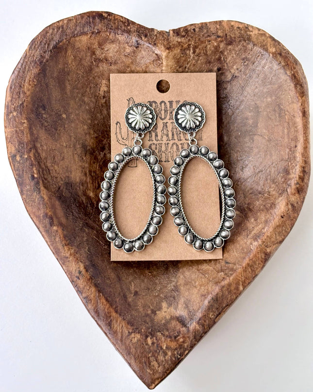 Western Concho Navajo Pearl Oval Post Drop Earrings