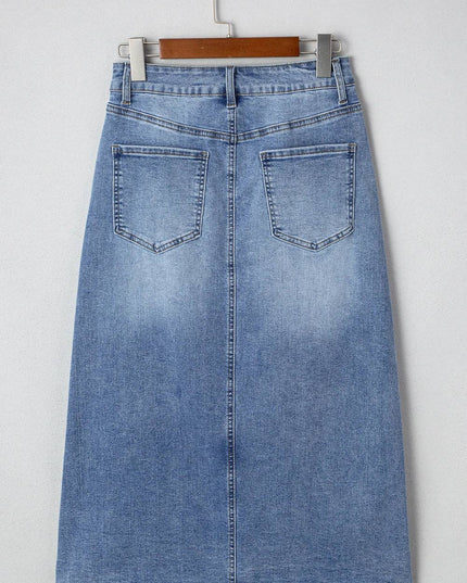 LALALOO Denim Distressed Midi Skirt