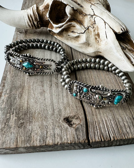 Western Bracelet Navajo Style Turquoise Accent - Rhinestones