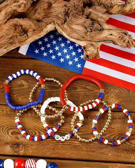 USA Flag Inspired Beaded Layered Bracelet Set
