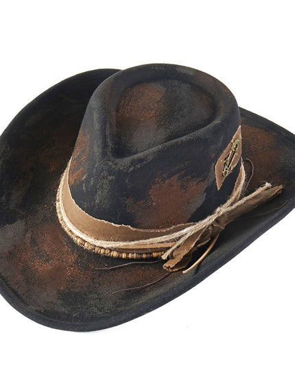 Distressed Fabric Band Rustic Cowgirl Fedora Hat
