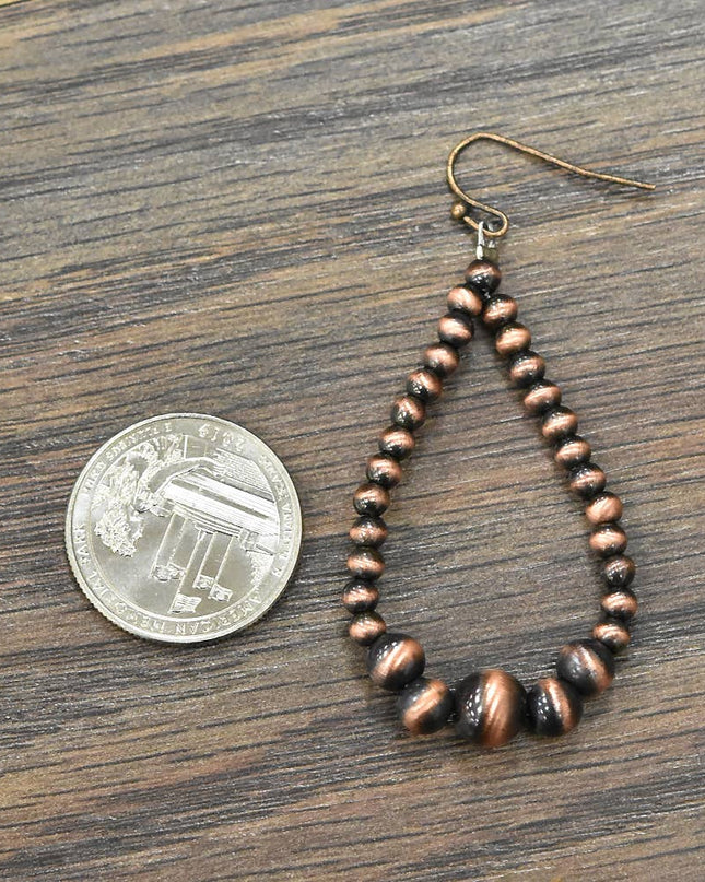 721361, Handmade Graduated Copper Navajo Bead Earrings