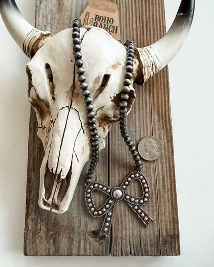 Western Navajo Pearl Coquette Bow Necklace 