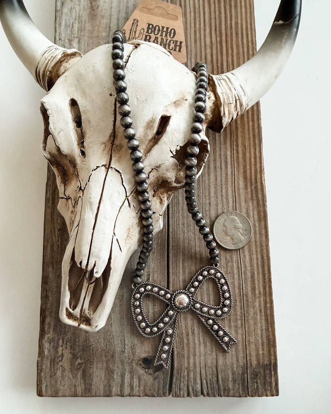 Western Navajo Pearl Coquette Bow Necklace 
