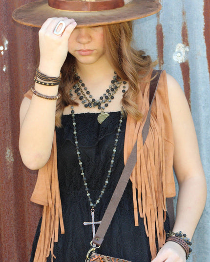 Multi-Strand Leather Cuff with Antique Gold Studs 007s