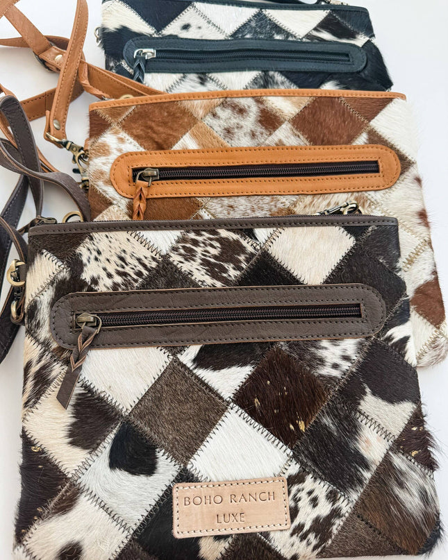 BOHO LUXE CROSSBODY Leather Cowhide Wristlet Crossbody