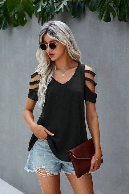 Short Sleeve Cutout Cold Shoulder Top