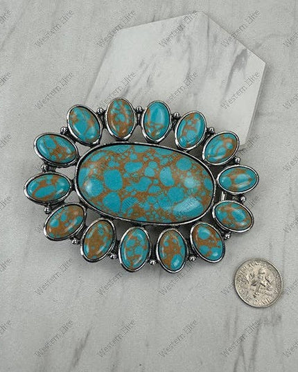 BPD251230-01-RED-BLUE                     Silver metal with red and blue turquoise stone large oval Belt buckle