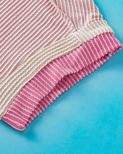 Textured Contrast Trim Round Neck T Shirt