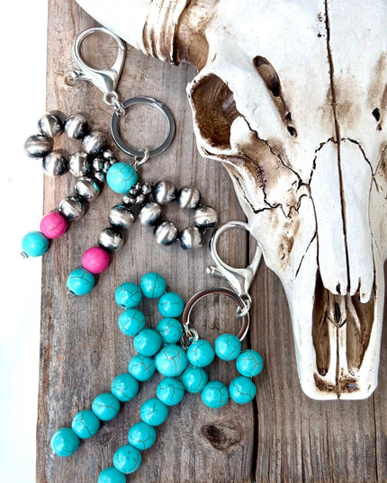 Western Coquette Bow Ribbon Stone Charm Key Ring Chain
