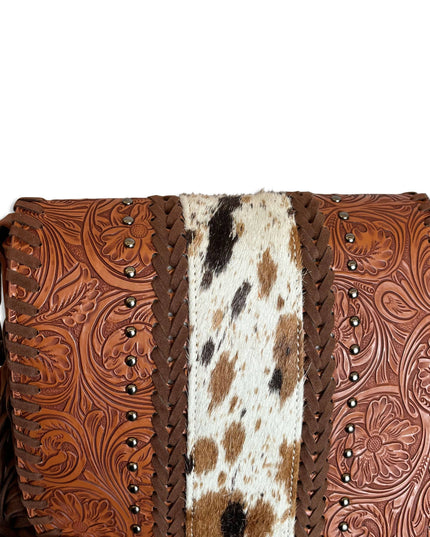 Brown Cowhide Western Crossbody Fringe Bag