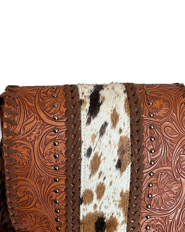 Brown Cowhide Western Crossbody Fringe Bag