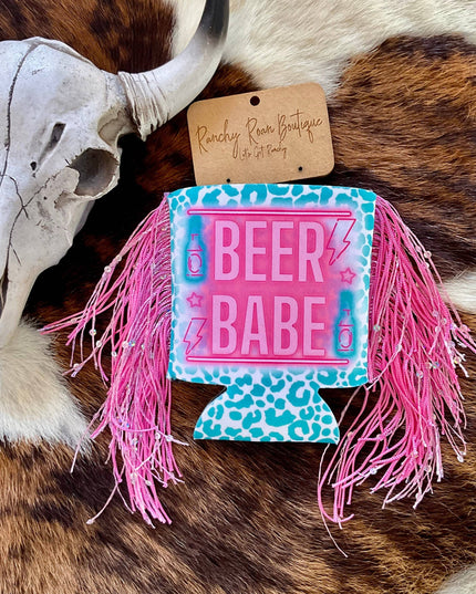 Beer Babe Fringe Can Cooler Western Koozie