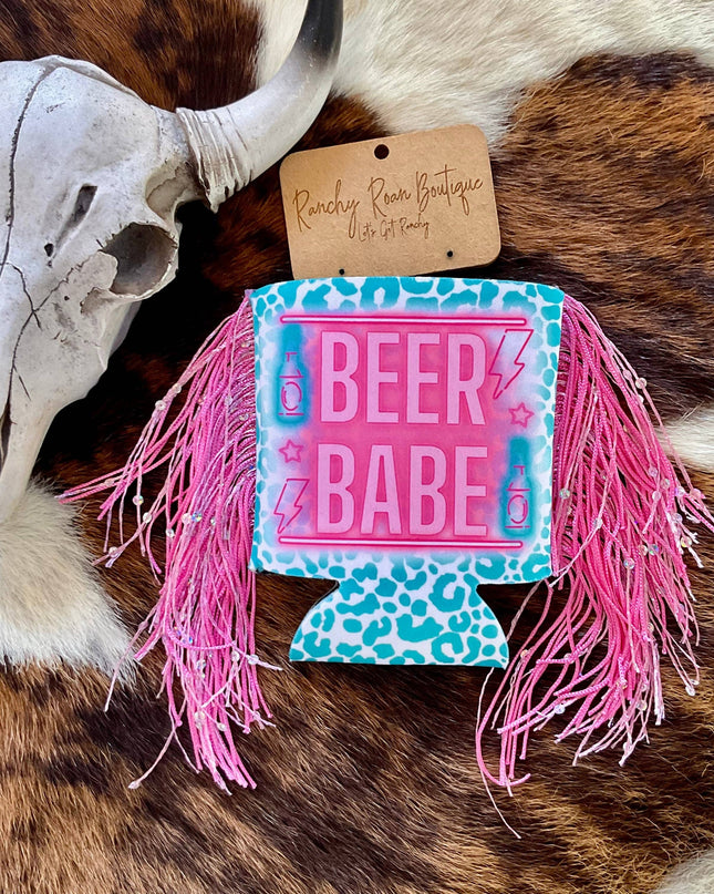 Beer Babe Fringe Can Cooler Western Koozie