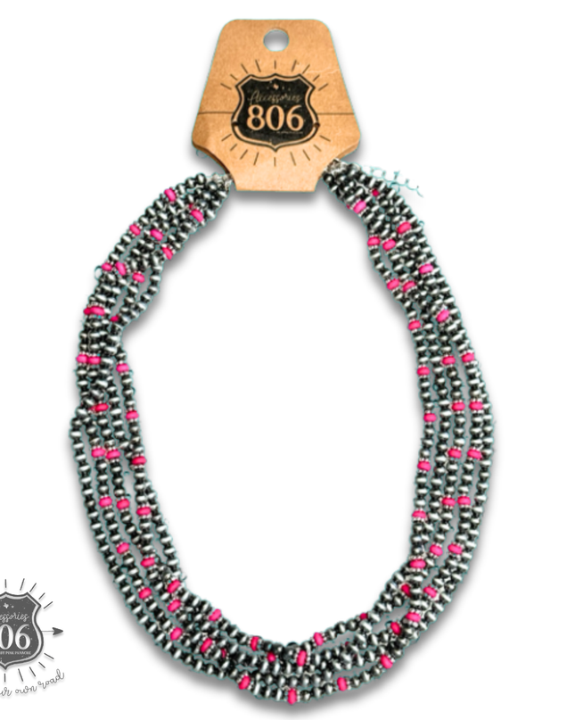 Burnished silver bead multi-strand necklace