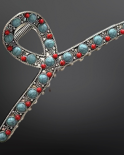 Western Turquoise Coral Claw Clip Beaded Hair Clip