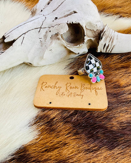 Western Checker Spade Stretch Ring