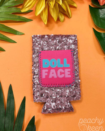 Doll Face Light Pink Sequin Slim Can Cooler
