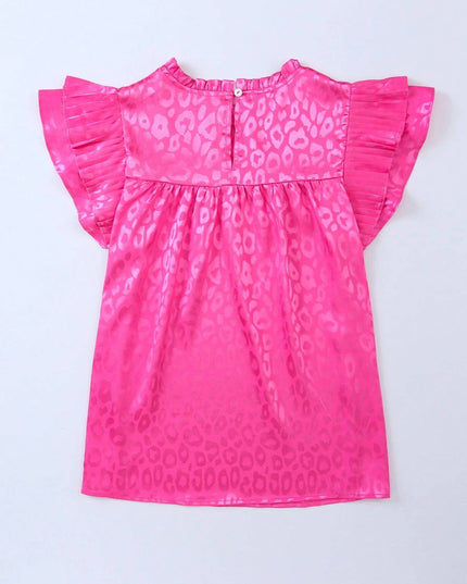 Printed Lotus Leaf Sleeve Wave Neck Women's Top