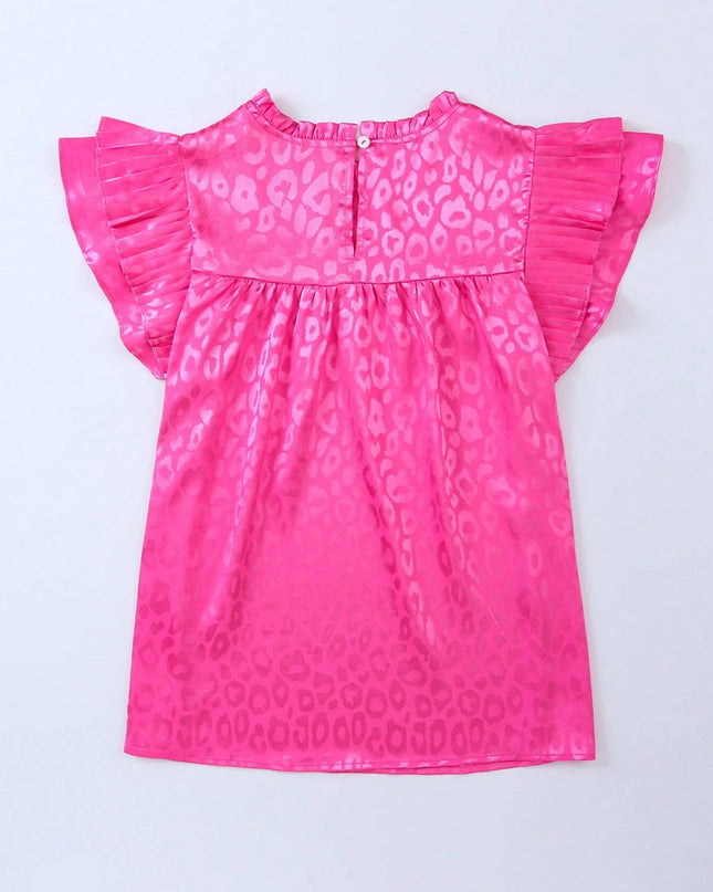 Printed Lotus Leaf Sleeve Wave Neck Women's Top