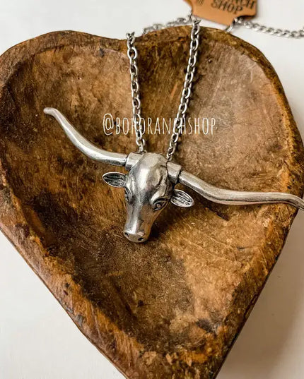 Large Longhorn Pendant Steer Western Necklace
