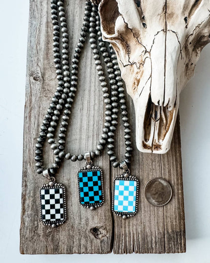 Western Checkered Pendant Necklace 