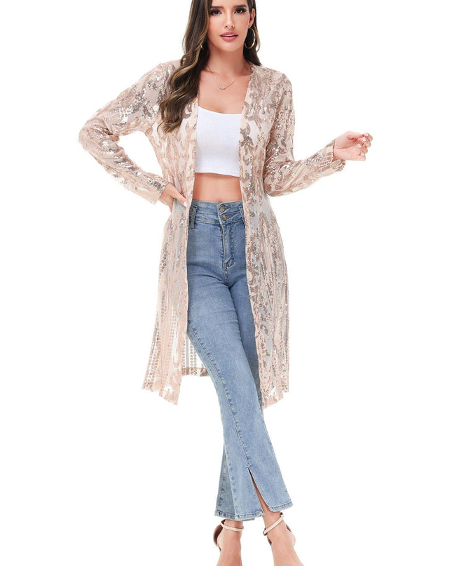 Women's Sparkly Sequin Cardigan Long Sleeve Open Front