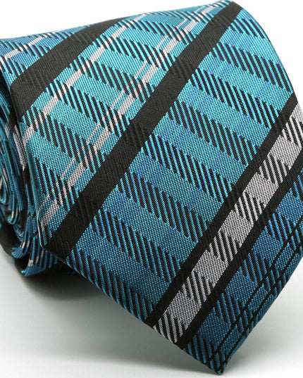 Mens Dads Classic Turquoise Striped Pattern Business Casual Necktie & Hanky Set VO-5