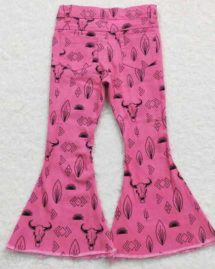 Baby Girls Western Pink Cow Denim Bell Pants