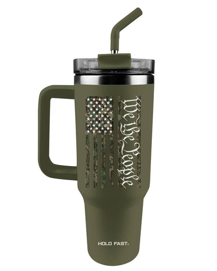 HOLD FAST 40 oz Stainless Steel Mug With Straw We The People Camo Flag