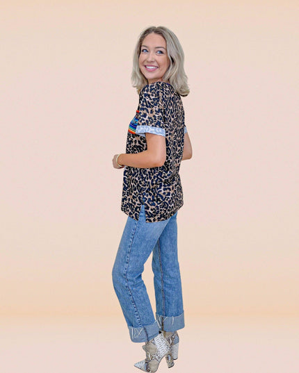 Leopard Top with Serape Pocket