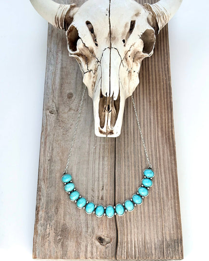 Western Style Turquoise Stone Bar Pendant Chain Necklace