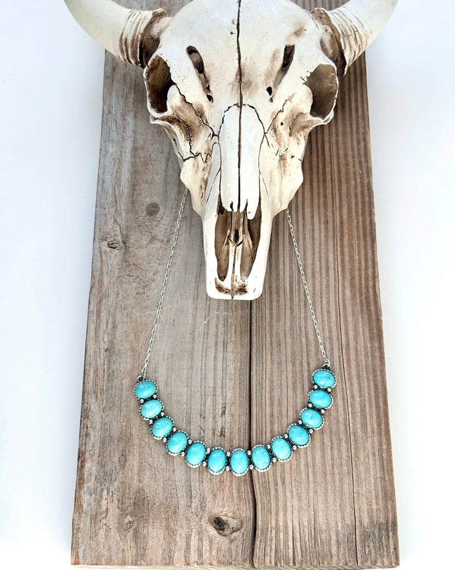 Western Style Turquoise Stone Bar Pendant Chain Necklace