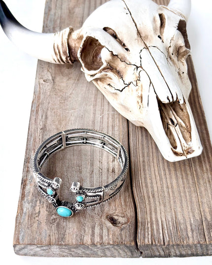 Western Style Horseshoe Turquoise Stone Stretch Bracelet