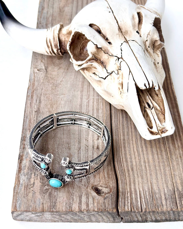 Western Style Horseshoe Turquoise Stone Stretch Bracelet