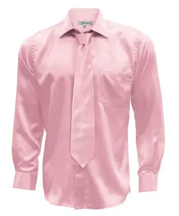 Ferrecci - Men's Regular Fit Satin Shirt, Tie & Hanky Set