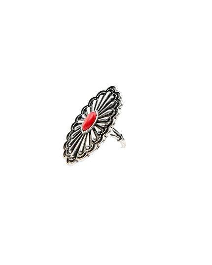 Adjustable Oval Concho Ring with Red Accent..