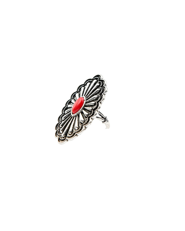 Adjustable Oval Concho Ring with Red Accent..